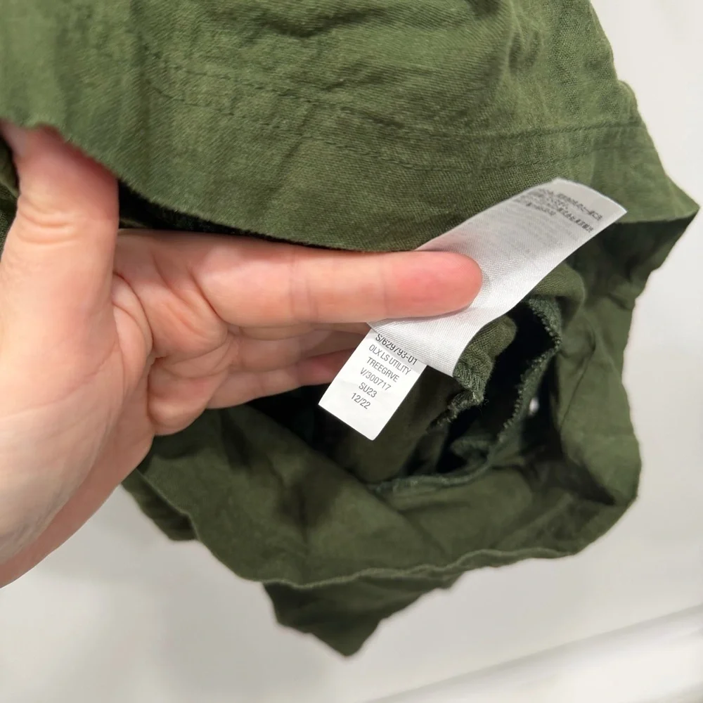 Banana Republic Linen Blend Utility Romper Green Long Sleeve Small Petite